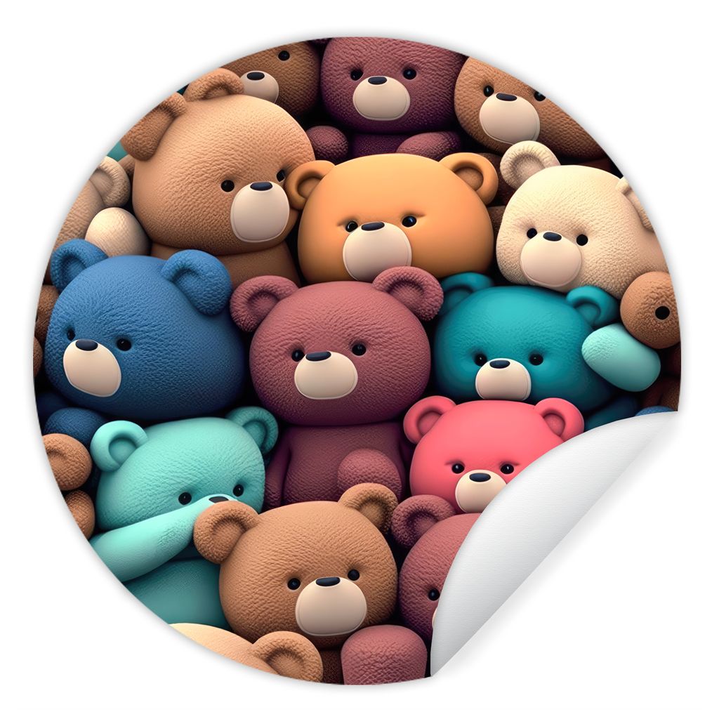 MuchoWow Runde Wandtattoo - Wandsticker Tapete Aufkleber Teddybär - Stofftier - Rosa - Blau - Braun - Kind Ø 30 cm Selbstklebend und Reposition...