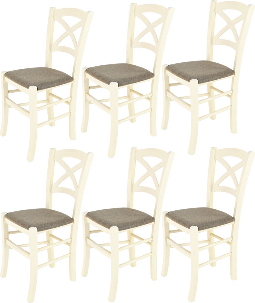 t m c s Tommychairs - 6er Set Stühle CROSS für Küche und Esszimmer, robuste Struktur aus lackiertem Buchenholz in der Anilinfarbe Weiss und gepo...