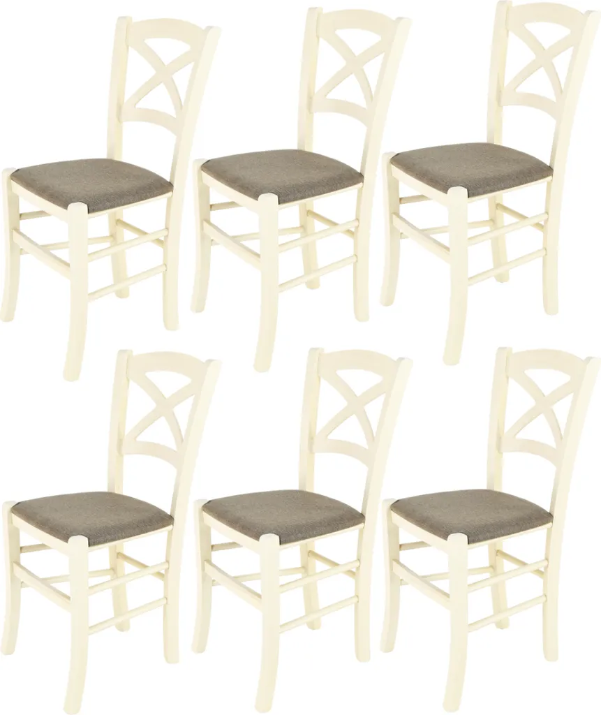 Chaises en hêtre blanc aniline et tissu marron chevreuil - Lot de 6