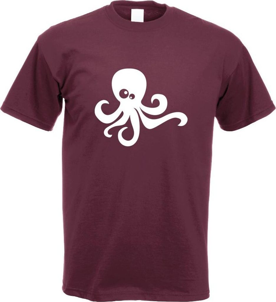 Kiwistar - T-Shirt - Burgund - Oktopus Comic Motiv Bedruckt Funshirt Design Print - mit Motiv Bedruckt - Funshirt Design - Sport - Freizeit - Herre...