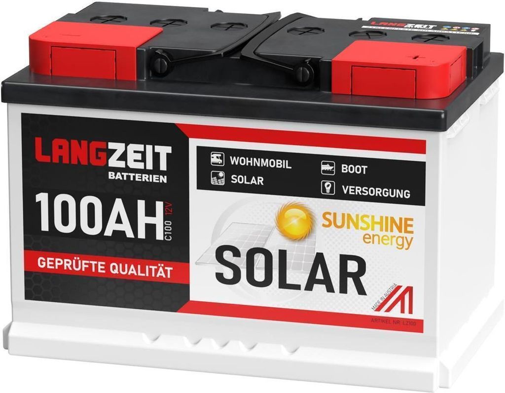 Langzeit Solarbatterie 100Ah 12V Wohnmobilbatterie Batterie Produktbild 