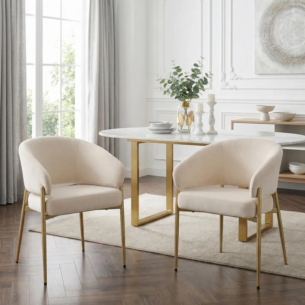 Chaises ergonomiques velours beige lot de 2 pour confort du dos 78cm