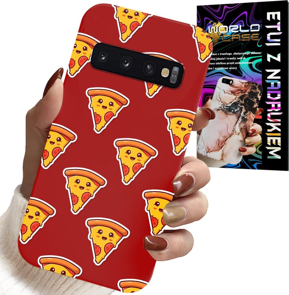 Gehäuse Für Samsung Galaxy S10 - Design Mit Fröhlicher Pizza Auf Rotem Hintergrund
