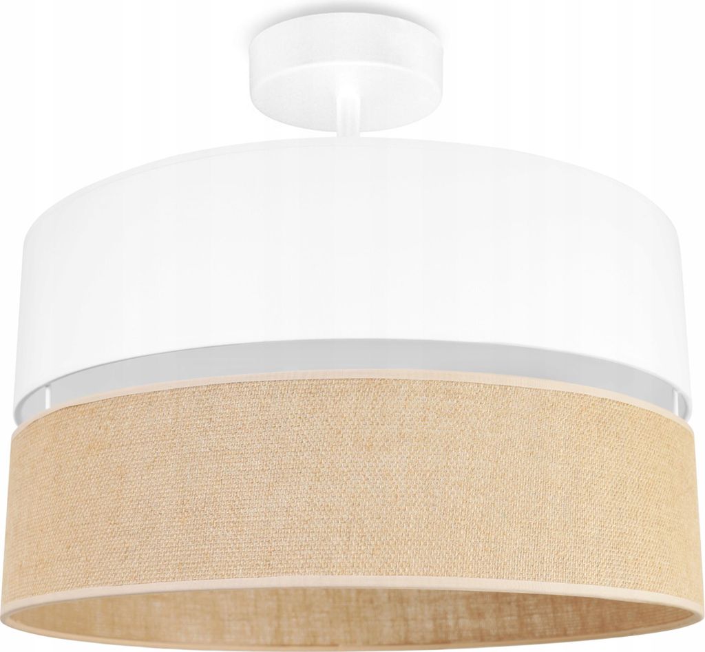 Light-Home Juta Deckenbeleuchtung Lampen - Metall und Stoff - Wandlampen 1-Flammig 40 cm - Weiß Basis und Jute und Weiß