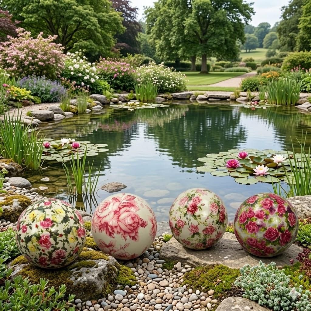4er Set Schwimmkugel Rose groß ca. 10 cm - Teichdekoration