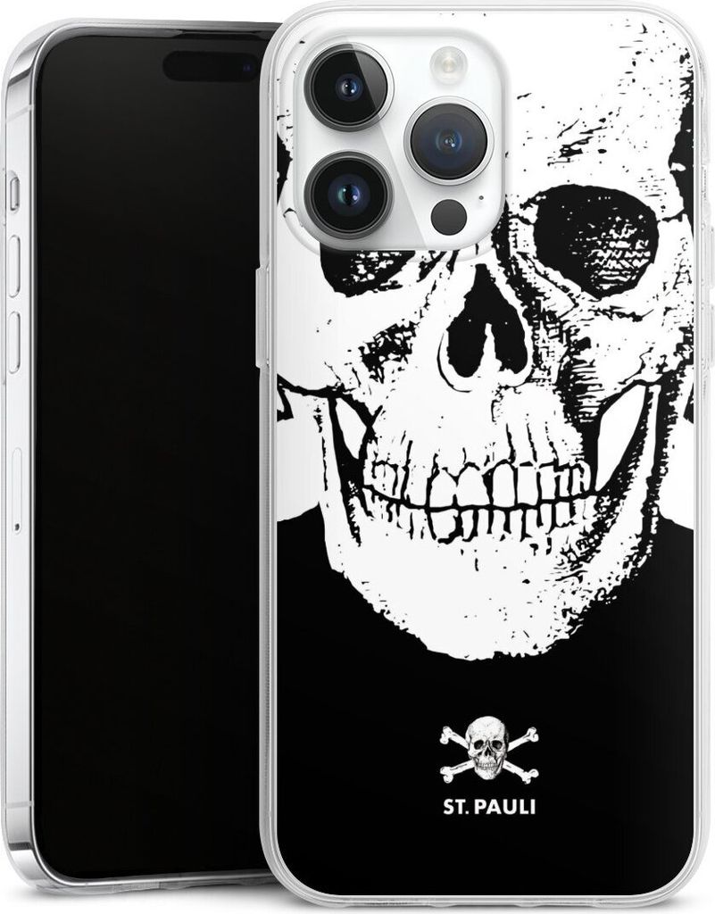 DeinDesign Handyhülle für Apple iPhone 14 Pro Max Silikon Hülle Case Smartphone Schutzhülle FC St. Pauli Offizielles Lizenzprodukt Totenkopf