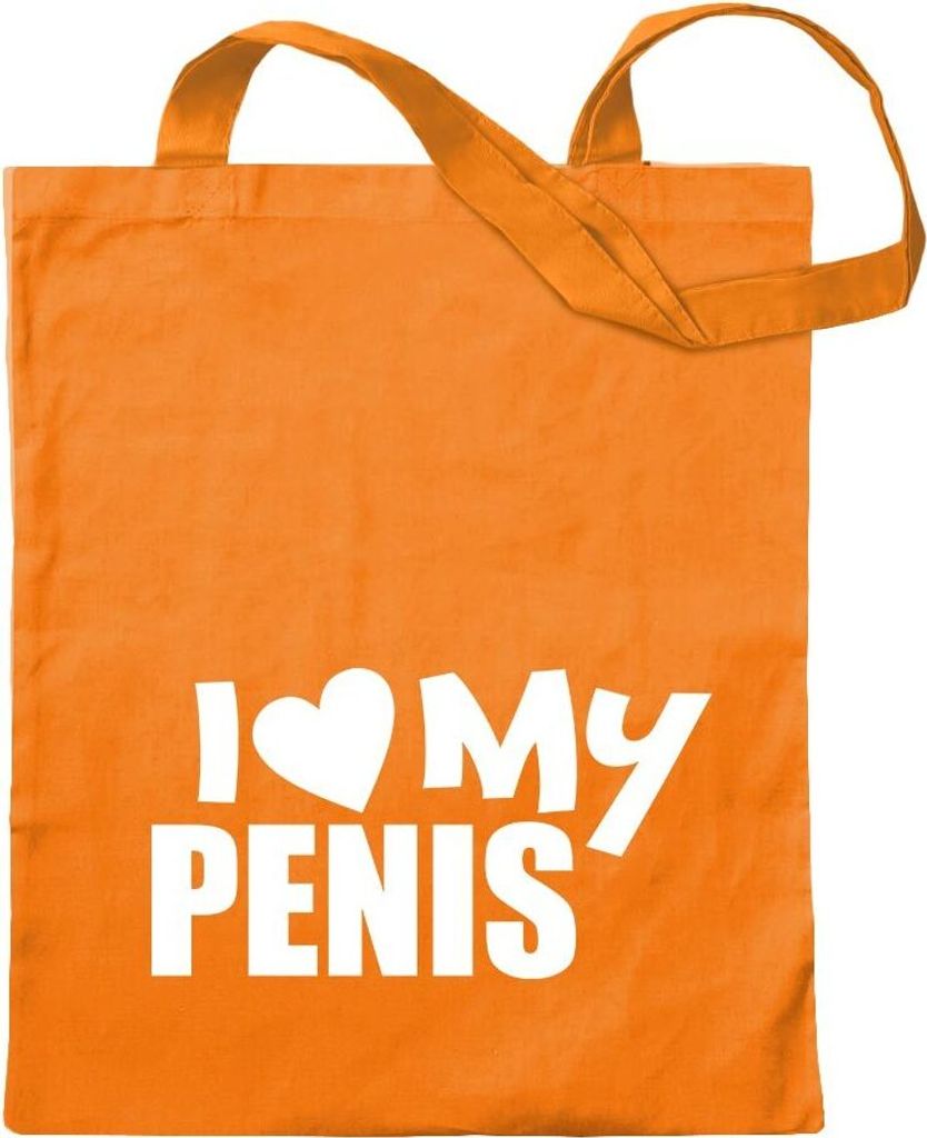 Kiwistar - Baumwolltasche - mandarin - I Love my Penis - Tragetasche Stoffbeutel Umhängetasche langer Henkel