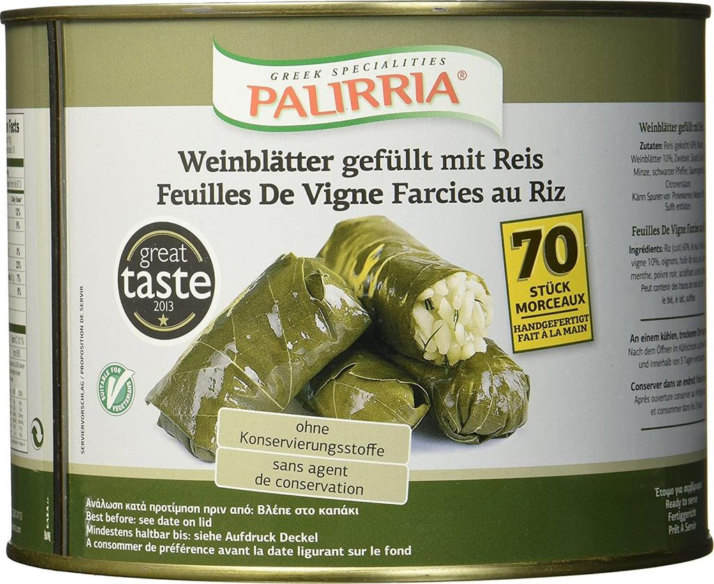 Palirria Weinblätter 2,1kg gefüllt mit Reis traditionell griechische Dolmades