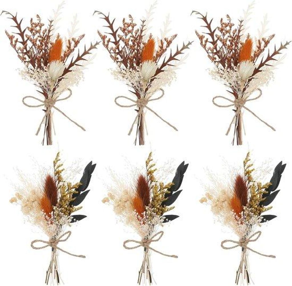 6 Bündel kleine getrocknete Blumensträuße, weiß/gelb, DIY Deko