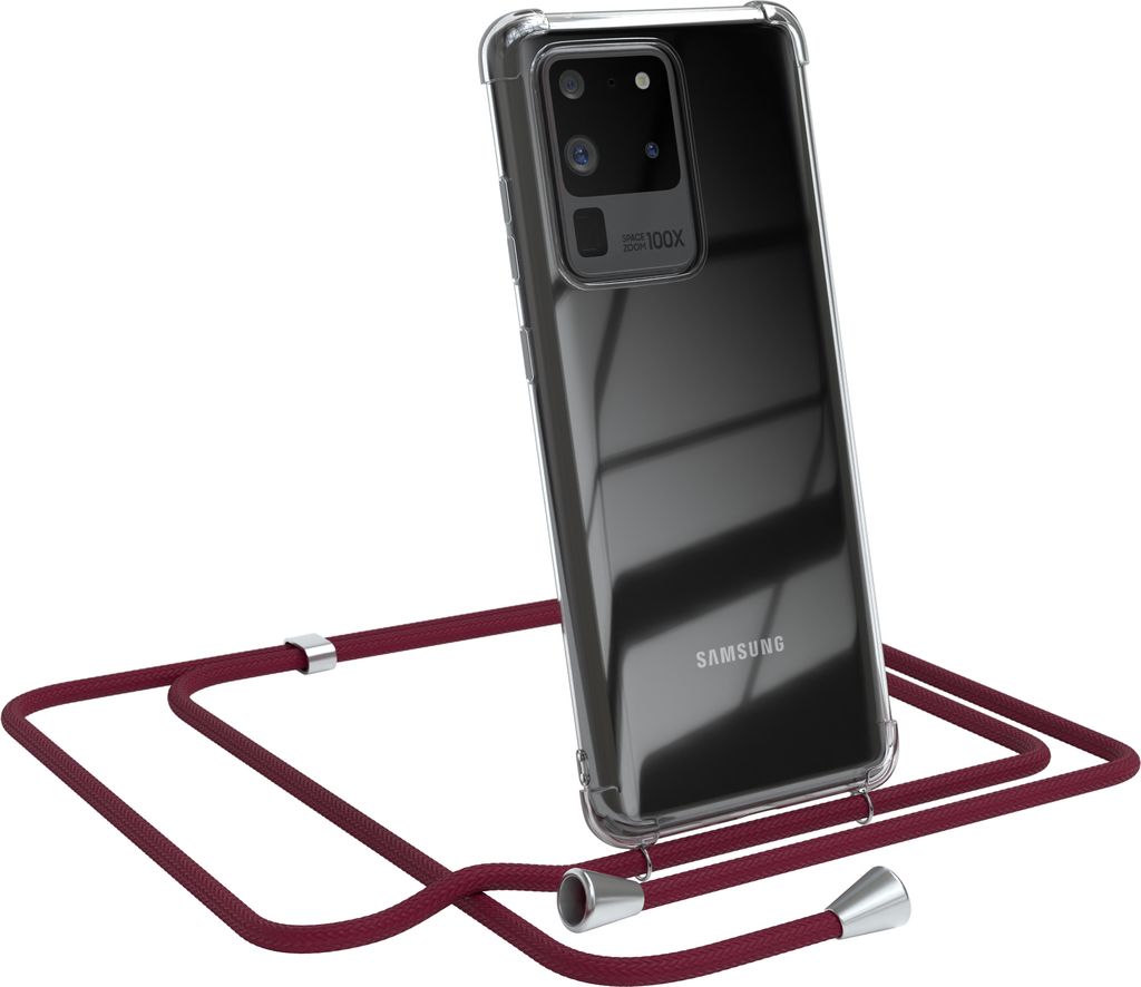 EAZY CASE Handykette kompatibel mit Samsung Galaxy S20 Ultra / S20 Ultra 5G, Handyhülle mit Umhängeband, Handykordel, Schutzhülle Clear, Band in...