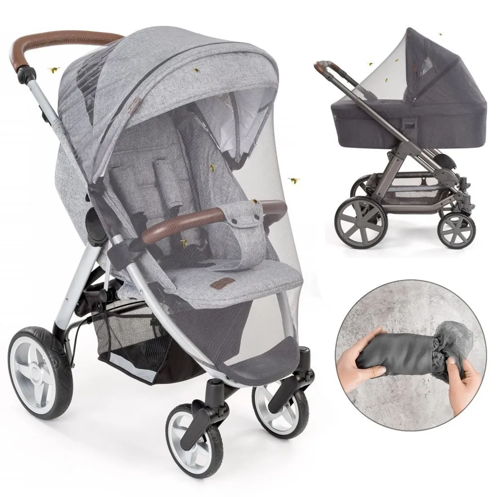 Filet Moustiquaire de Protection pour Poussette et Lit Parapluie Gris