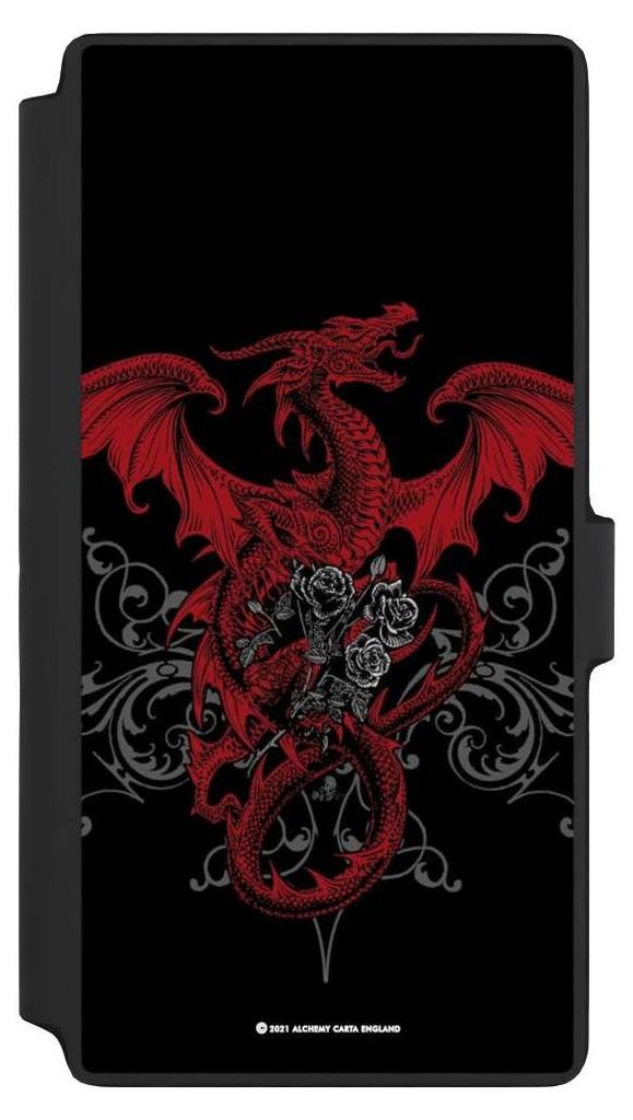NIVOCASE Klapphülle für Samsung Galaxy S22 Ultra Handyhülle aus Kunst Leder NIVOflip schwarz Drache Gothic Rot