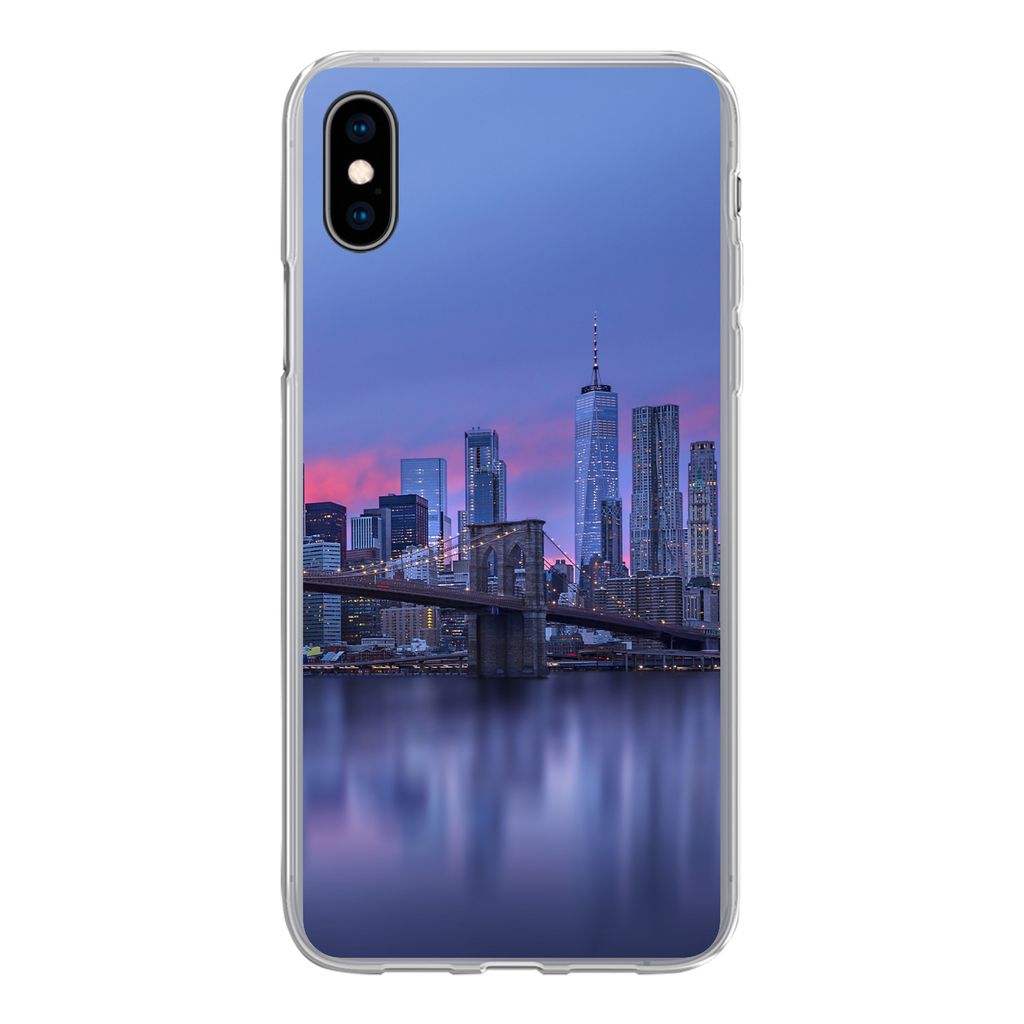MuchoWow Handyhülle Schutzhülle Hülle für iPhone Xs New York hinter der Brooklyn Bridge Silikon Softcase Handy Hülle - Handytasche