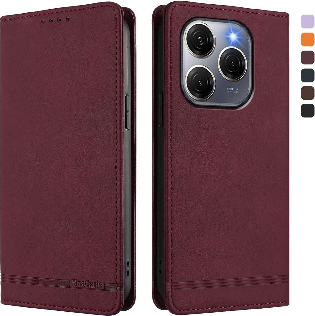 Hülle für Tecno Spark 20 Pro 5G, Retro Kunstleder Ständer Klapphülle mit Kartenfächer und Magnetische Rot