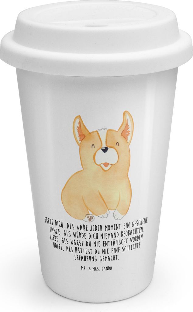 Mr. & Mrs. Panda Thermobecher Corgie - Weiß - Geschenk, Sprüche, Lebensfroh, To Go, Kaffeebecher, Hund, Spruch, Motivation, Thermokaffeebecher, T...