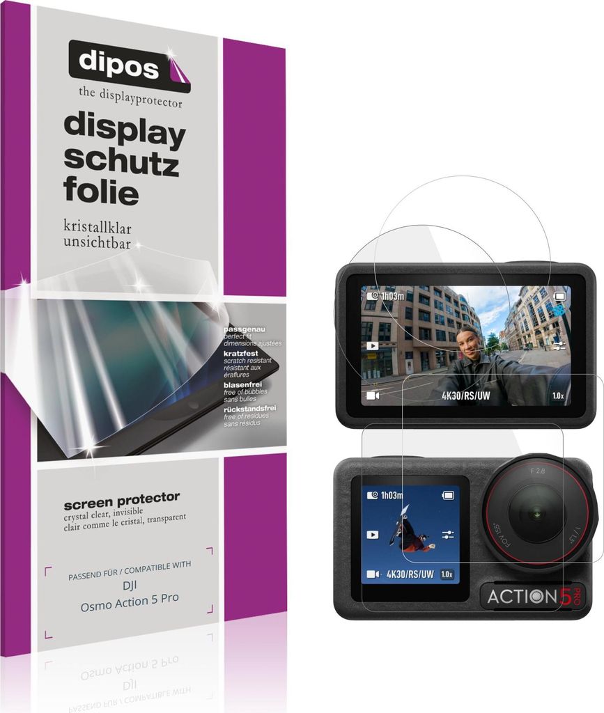 4x Schutzfolie für DJI Osmo Action 5 Pro klar Displayschutzfolie Folie Display Schutz dipos