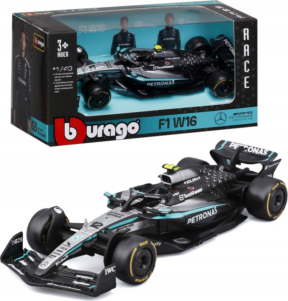 Bburago F1 Mercedes AMG W16 Petronas #12 Antonelli Australia GP (2025) - Modellauto Formel 1 Maßstab 1:43, Originalgetreues Sammlerauto Spielzeugauto