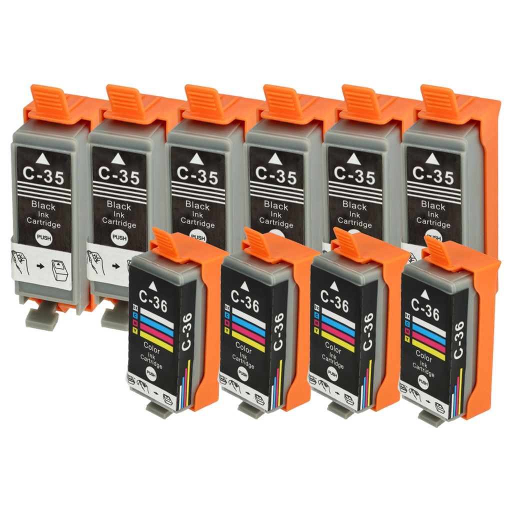 vhbw 10x Tintenpatronen Ersatz für Canon CLI-36C, CLI-36, PGI-35, PGI-35BK für Drucker (Kompatibel)