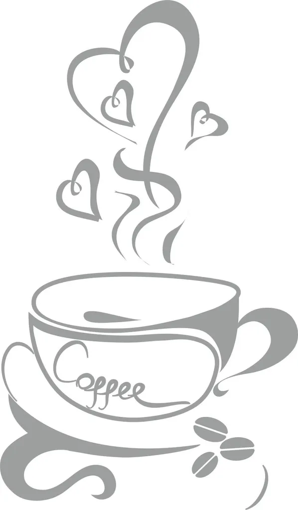 Grand Sticker Cuisine Cœur de Café 100x50cm en vinyle adhésif durable