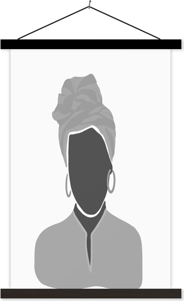 MuchoWow Textilposter Porträt-Zeichnung - Frau - Schwarz - Weiß 120x180 cm mit schwarzem Rahmen - Fotos