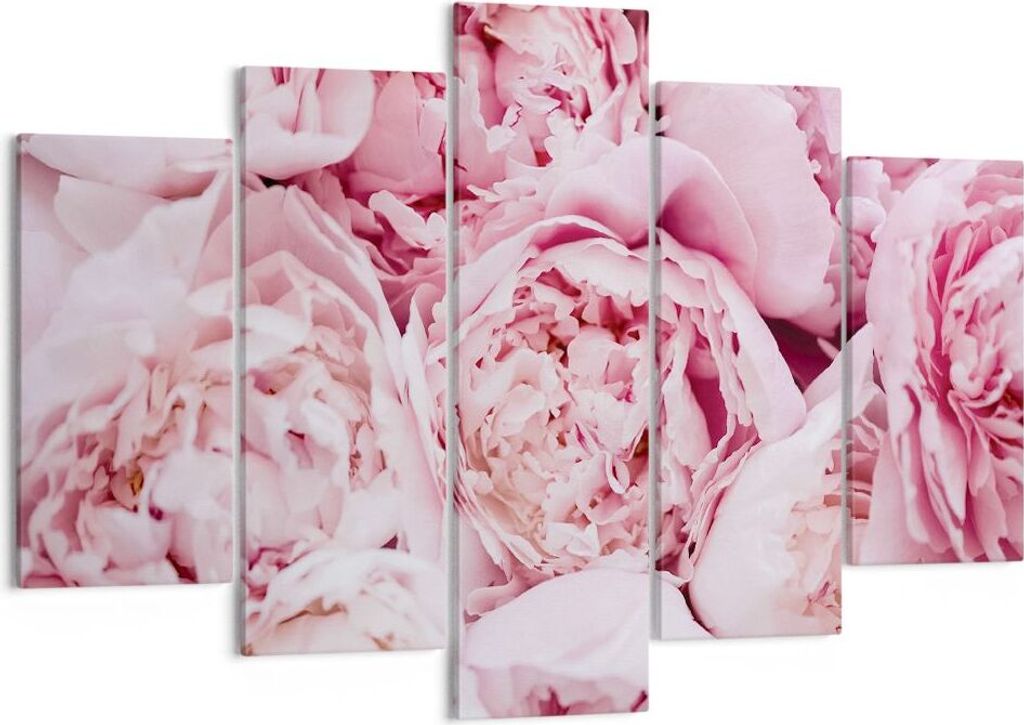 Bild auf Leinwand - Leinwandbild - 5 Teile - Blumenstrauß Blumen Rosa - 150x100cm - Wand Bild - Wanddeko - Wandbilder - Leinwanddruck - Bilder - W...