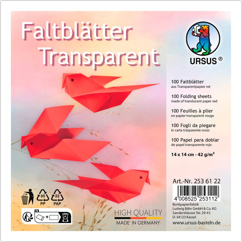 URSUS Faltpapier Transparentpapier 14x1cm Rot