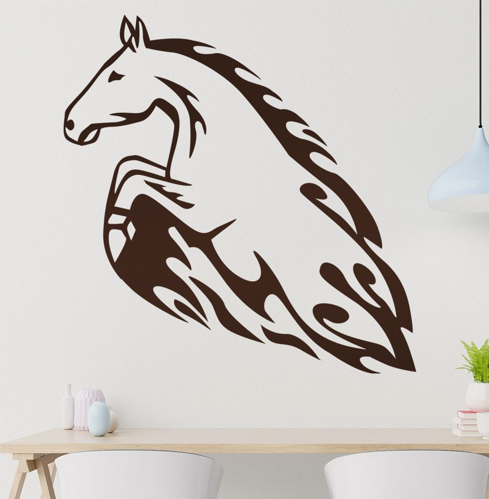 Flammen Pferd Wandtattoo in 6 Größen - Wandaufkleber Wall Sticker - Dekoration, Küche, Wohnzimmer, Schlafzimmer, Badezimmer