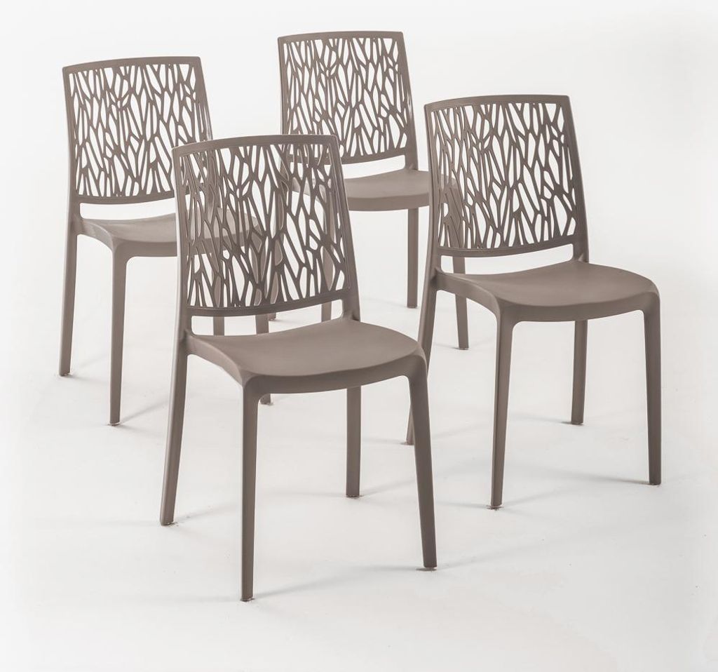4er-Set stapelbare Stühle aus Polypropylen mit Glasfasern für Außenbereich und Garten, Bar und Restaurant, Küche modernes Design - LISA - Taube...