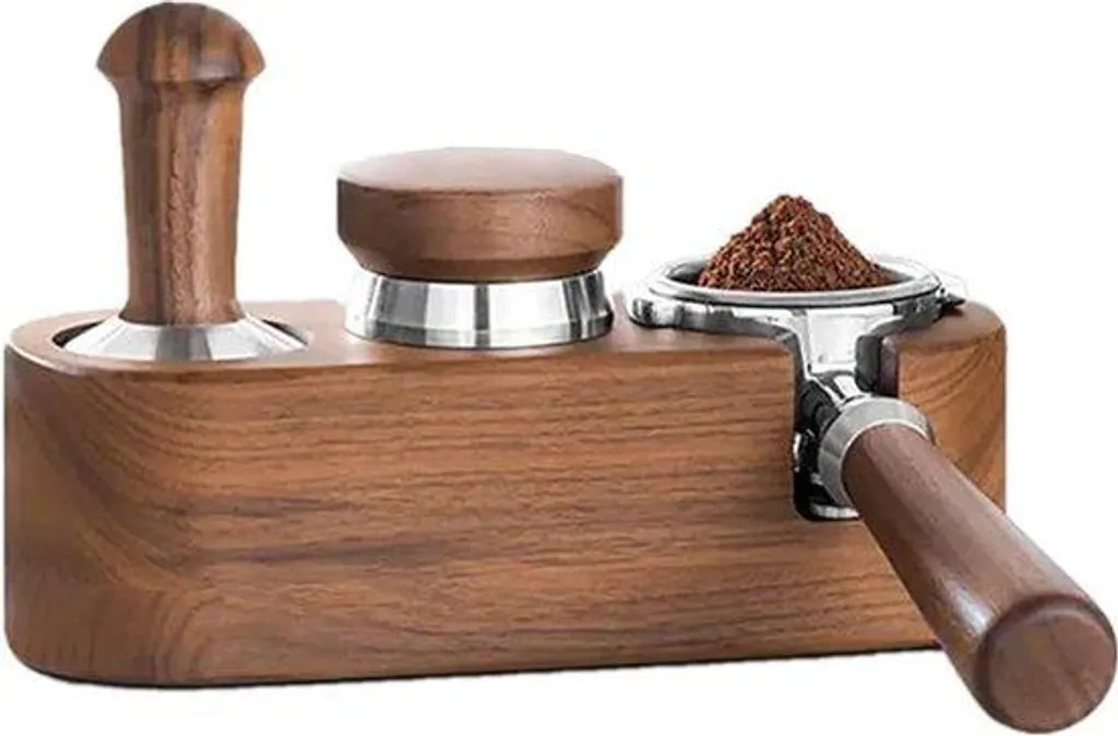 Station tassage 51mm antidérapante en noyer pour tamper et café