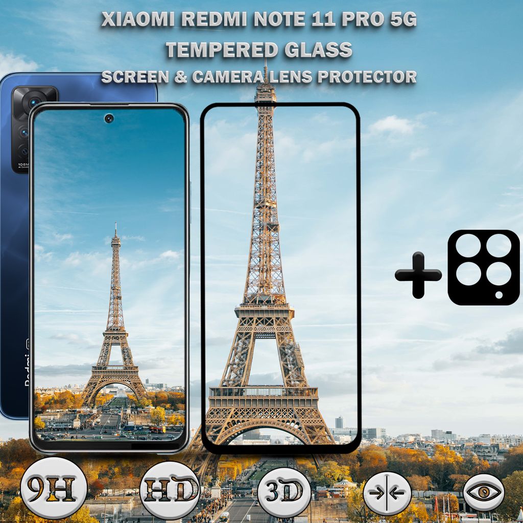 Xiaomi Redmi Note 11 Pro 5G Displayschutzfolie und Objektivschutz aus gehärtetem Glas 9H