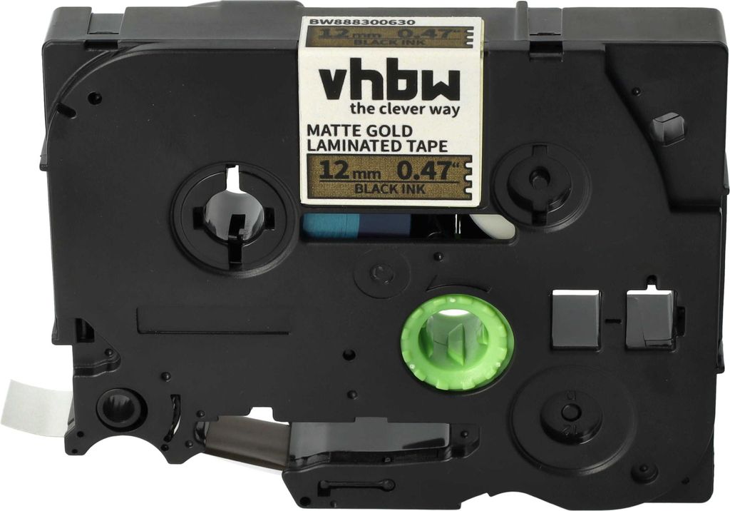 vhbw Schriftband-Kassette kompatibel mit Brother PT PT-D400VP, PT-D450 Etiketten-Drucker 5m x 12mm Schwarz auf Matt-Gold, Kunststoff, Laminiert