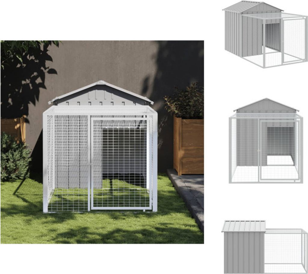 vidaXL Hühnerkäfig mit Auslauf Hellgrau 117x201x123 cm Stahl Verzinkt - Lebensräume & Gehege für Kleintiere