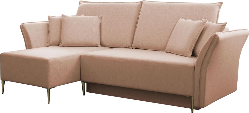 MIRJAN24 Ecksofa Bregi, Stilvoll Wohnzimmer Eckcouch mit Bettkasten und Schlaffunktion (Farbe: Terra 10, Füße: Gold)