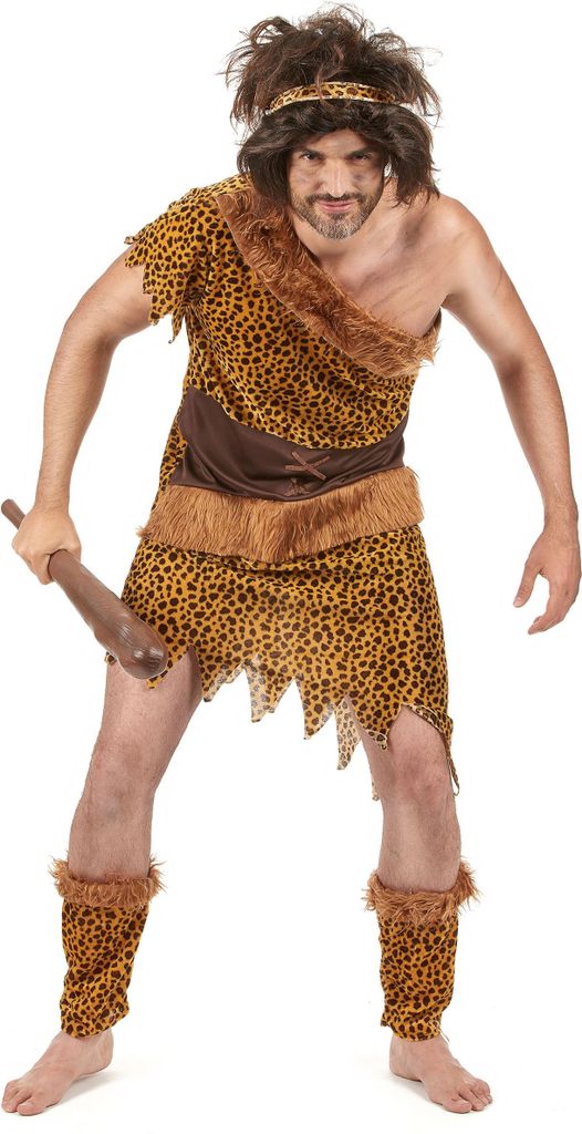 Steinzeitmensch-Kostüm für Erwachsene mit Leopardenmuster - XL
