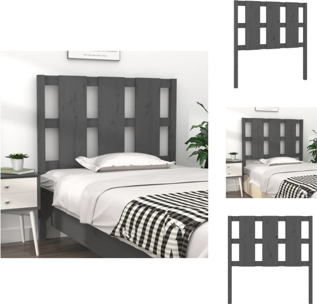 vidaXL Kopfteil Grau 105,5x4x100 cm Massivholz Kiefer - Kopf- & Fußenden