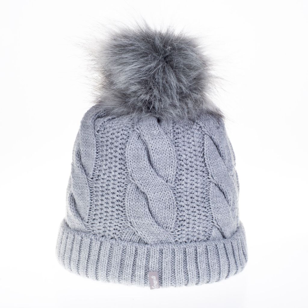 Avanti Konieczko Damen Wintermütze mit Mikrovlis unterfüttert, Winter Mütze, Bommelmütze, Kunstfell, Warme Strickmütze mit einem Fell-Bommel