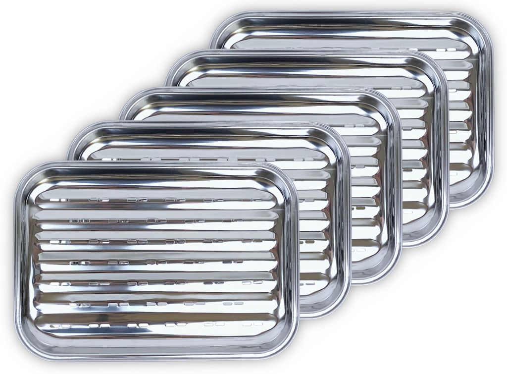 5er Set Grillschalen aus Edelstahl 35x24 cm – wiederverwendbare Gemüsekorb-Schalen für Gasgrill & Holzkohlegrill, spülmaschinenfest