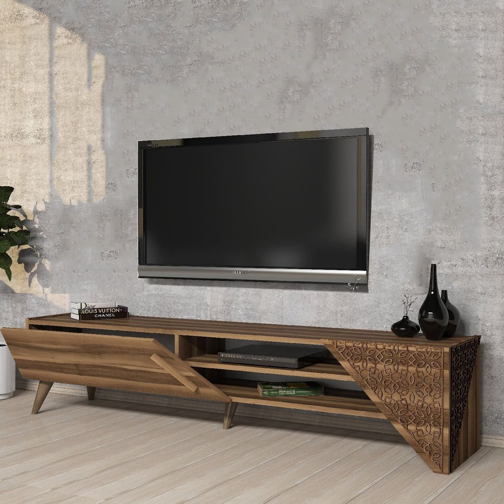 Skye Decor, Beril 2 - Walnut, TV-Einheit, Nussbaum, 100 % MELAMINBESCHICHTETE SPANPLATTEN, 180 x 40 x 37 cm