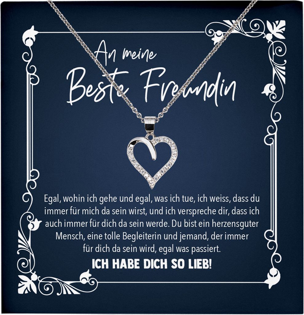 22Feels Echt Silber Halskette - Liebe Beste Freundin Geschenk Freundschaft Schmuck Set für Frauen Mädchen BFFS - Herz Anhänger, Karte