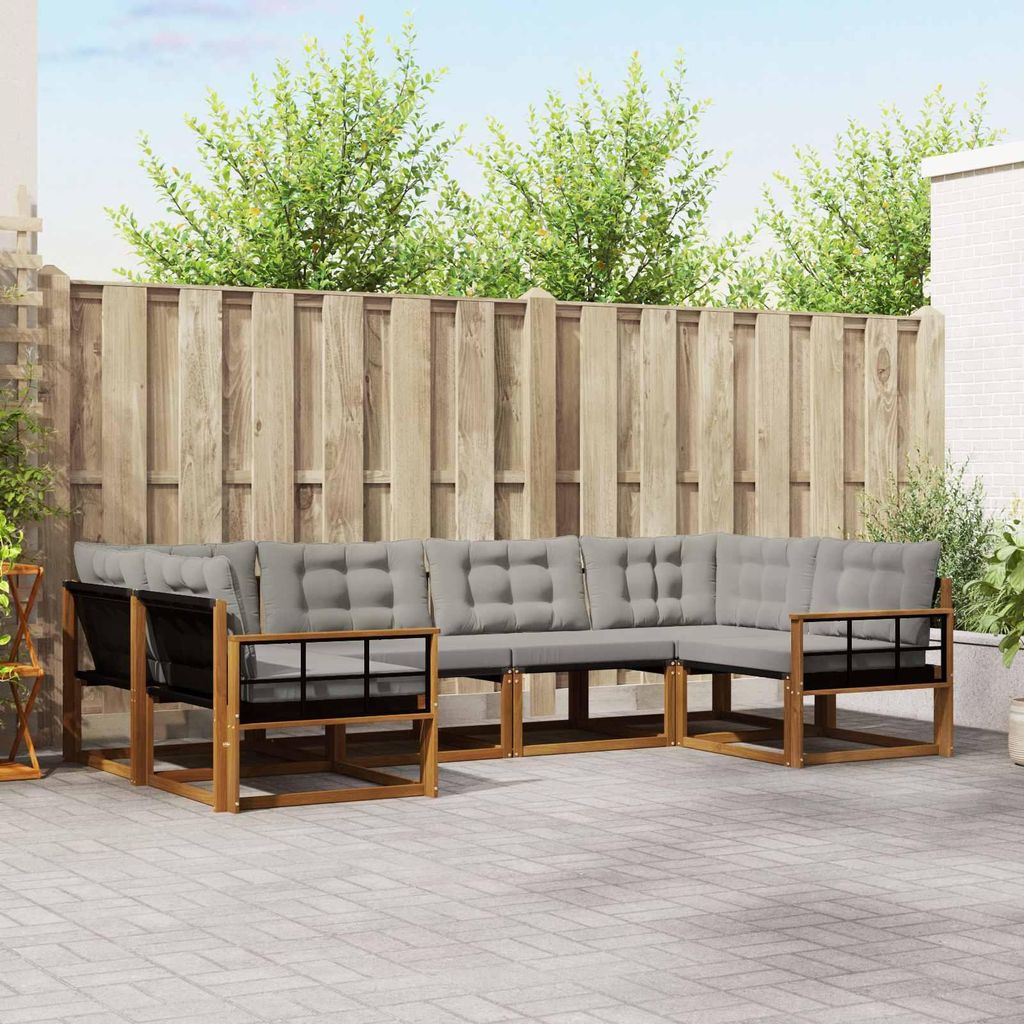 (Robust Möbel)Outdoor-Sofagarnitur - CLORIS - Balkonmöbe/Sitzgruppe - mit Kissen 6 pcs - Moderne Design - Natürlich und Hellgrau - Gartensof...