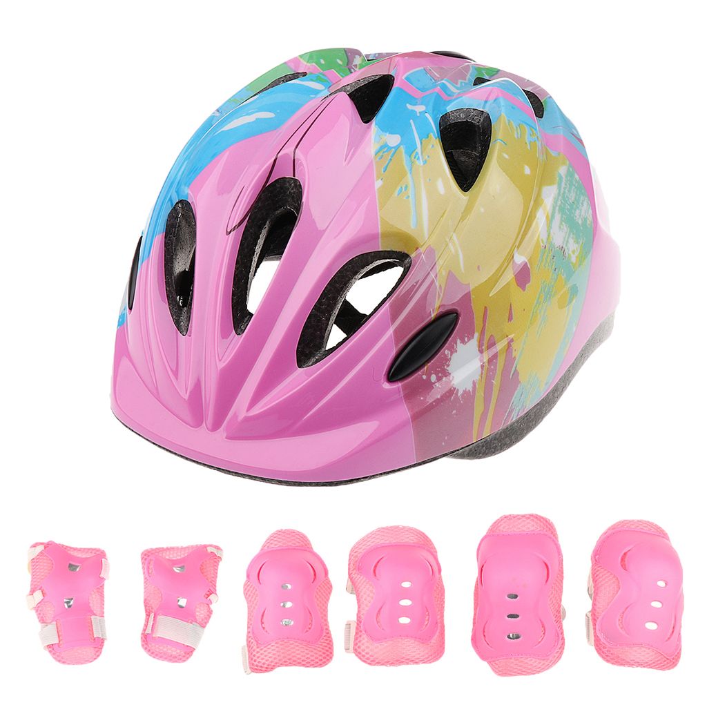 7stk Kinder Sport Schutzset mit Knieschoner Ellenbogenschoner Fahrrad Helm 