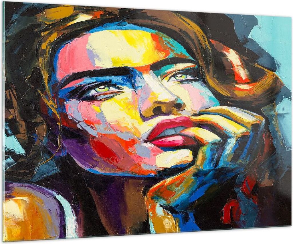 Bilder auf glas - Mädchen Gesicht - 100x70cm - Glasbilder - Wandbilder - Kunstdruck - zum Aufhängen bereit - Wanddekoration aus Glas - Glas Bilde...
