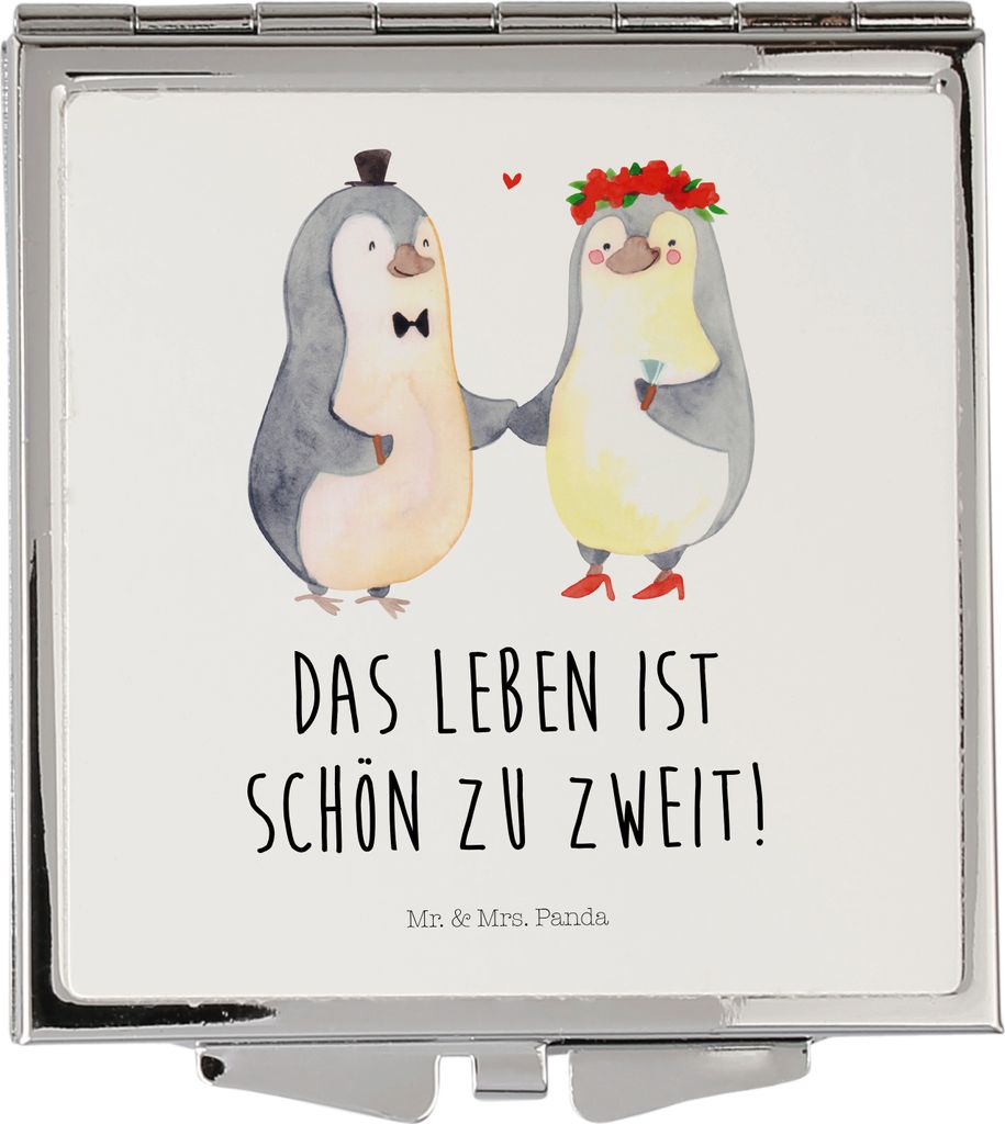 Mr. & Mrs. Panda Kosmetikspiegel Pinguin Heirat - Weiß - Geschenk, Schminkspiegel klein, Frau, Handspiegel, Quadratischer Spiegel, Hochzeit, Paar,...