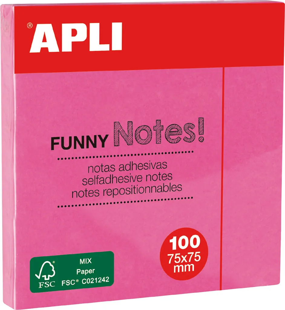 APLI 11898 Funny Notes Neon Pink 75x75mm - Foglietti Adesivi 100 fogli