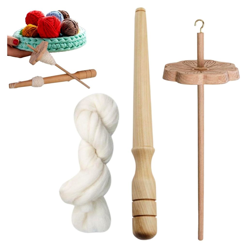 Holzspindel | Tropfenguss mit oberer Spule | zum Nähen von Holz und Handwerkzeugen für kreative Hobbys wie Weben, Stricken und Häkeln