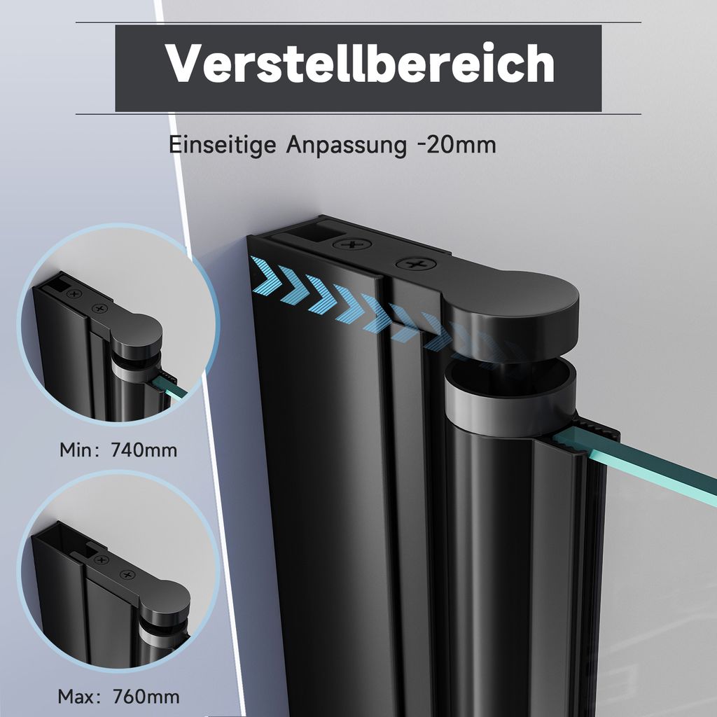 Duschtür Schwarz Nischentür Falttür 76x195cm Duschkabine Produktbild 6