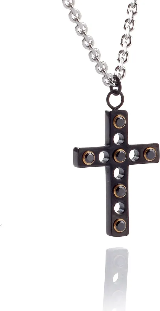Regalo Uomo Originale: Collana Croce Nera Pietre Nere Acciaio Inox