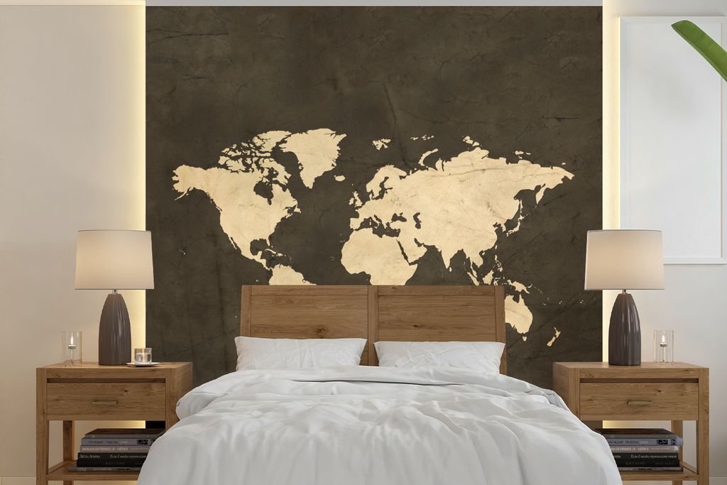 MuchoWow Fototapete für Wohnzimmer oder Schlafzimmer Wandtapete Vinyl Motivtapete Weltkarte - Farben - Vintage - 350x350 cm - Schlafzimmertapete