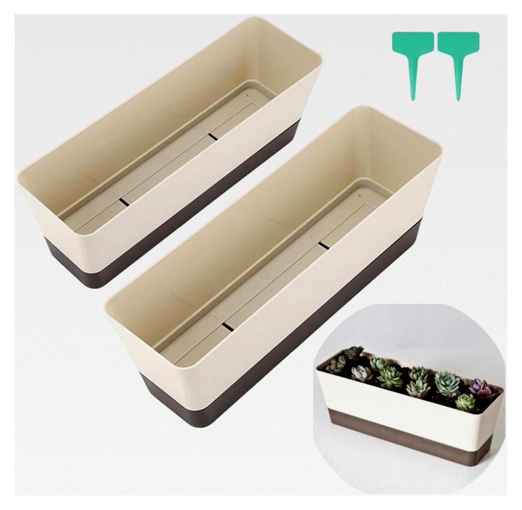 2 Stück kleiner rechteckiger Blumentopf, Sukkulenten-Pflanzkasten mit Entwässerungslöchern, Pflanztrog für Tisch und Fensterbank
