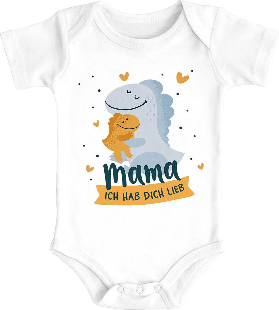 Baby Body für Mädchen & Jungen Geschenk Mama ich hab dich lieb Dino Dinosaurier kurzarm Baumwolle SpecialMe weiß 6-12 Monate